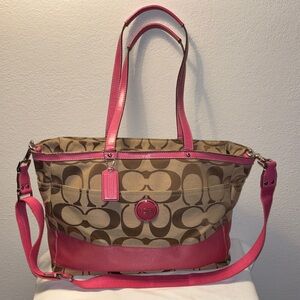 Coach Signature Stripe Multifunction Baby Diaper Travel Tote Bag